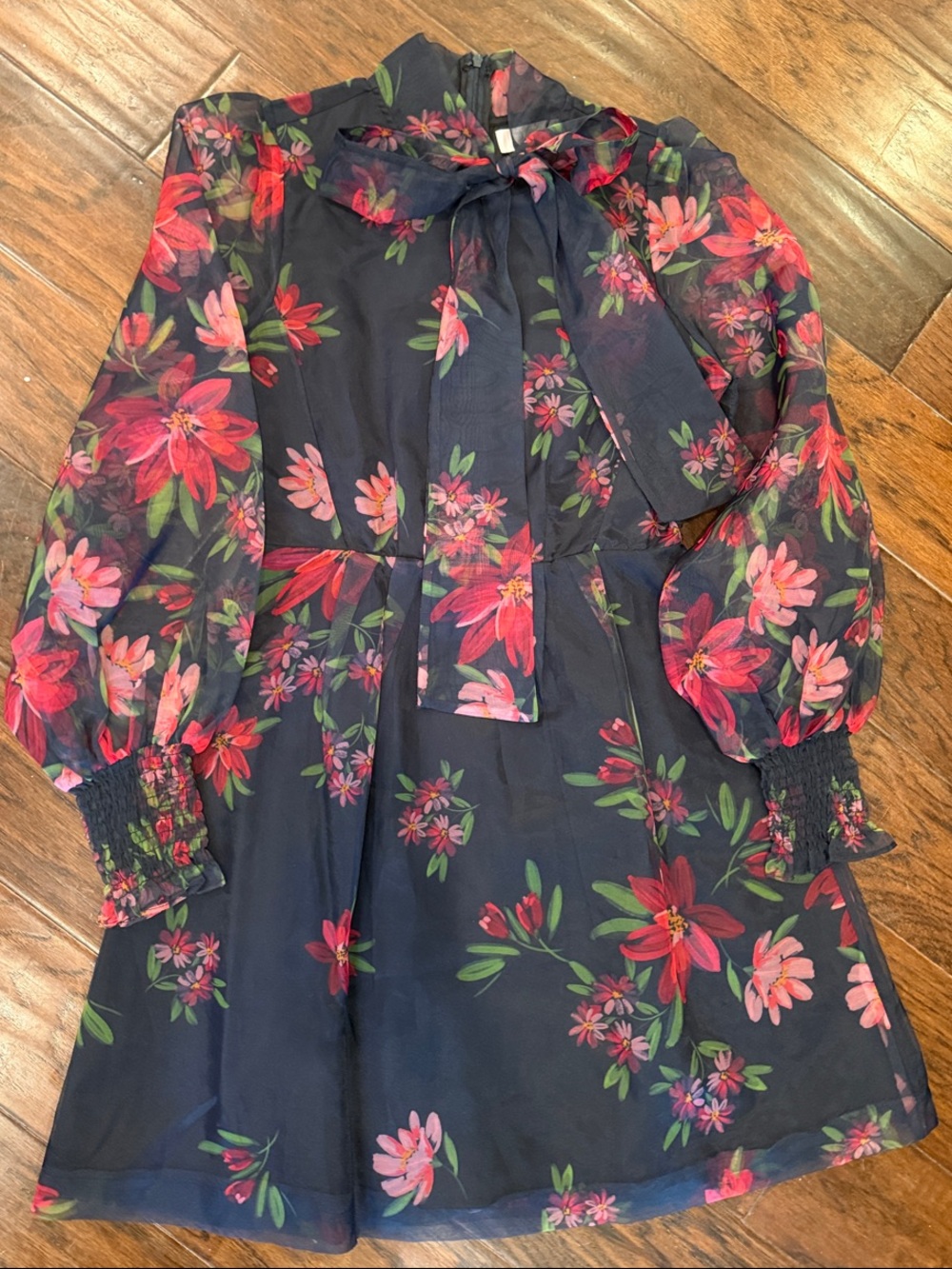 Rachel Parcell Navy Floral Tie-Bow Mini Dress